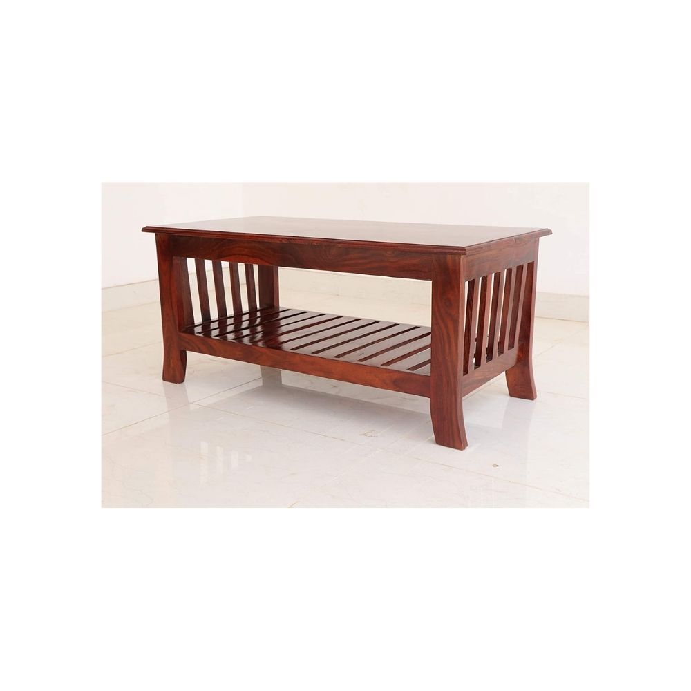 Aaram By Zebrs Modern Furniture Solid Sheesham Center Table/Coffee Table/Sidetable with Shelf Storage for Home Living Room (Mahogany)