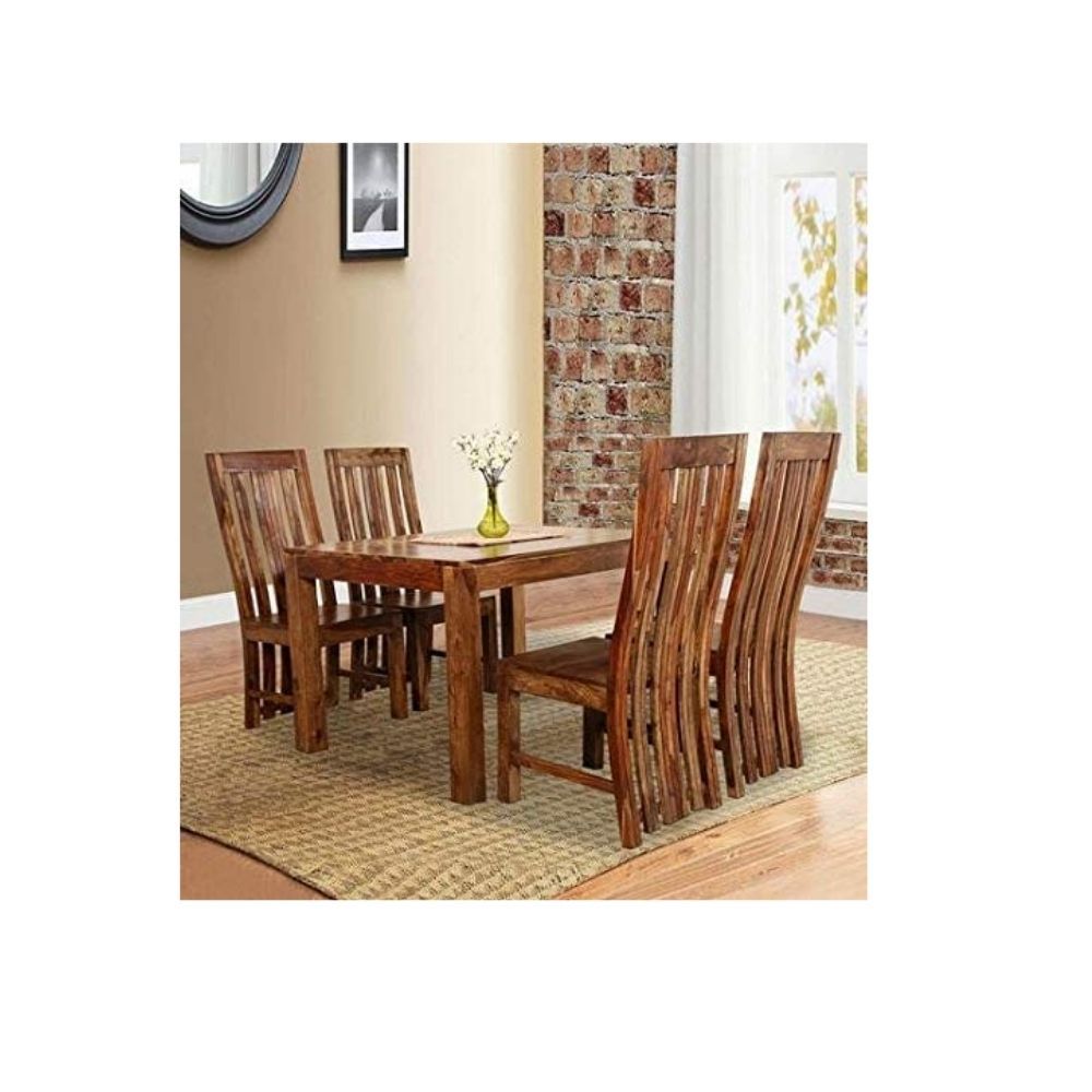 Aaram By Zebrs Modern Furniture Solid Sheesham Indian Rosewood 4 Seater Dining Table Set Dining Table with 4 Chairs Dinner Table Set for Dining Room Home,Hotel and Office (Natural Teak)