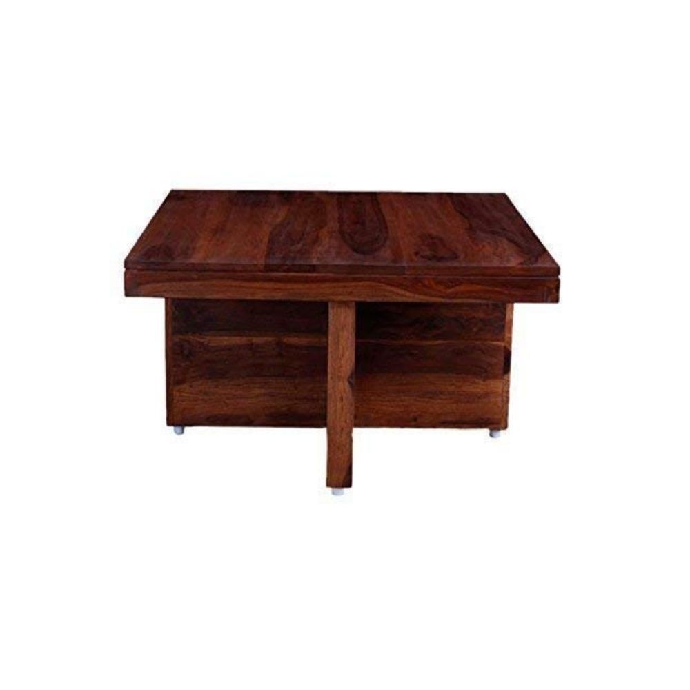 Aaram By Zebrs Modern Furniture Solid Sheesham Indian Rosewood 4 Seater Square Coffee Table Set/Center Table with 4 Stools for Home and Hotel (Natural Teak)