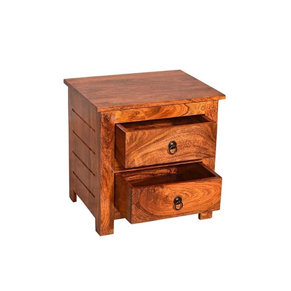 Aaram By Zebrs Modern Furniture Solid Sheesham Indian Rosewood Bedside Table with 2 Drawers Storage for Bedroom