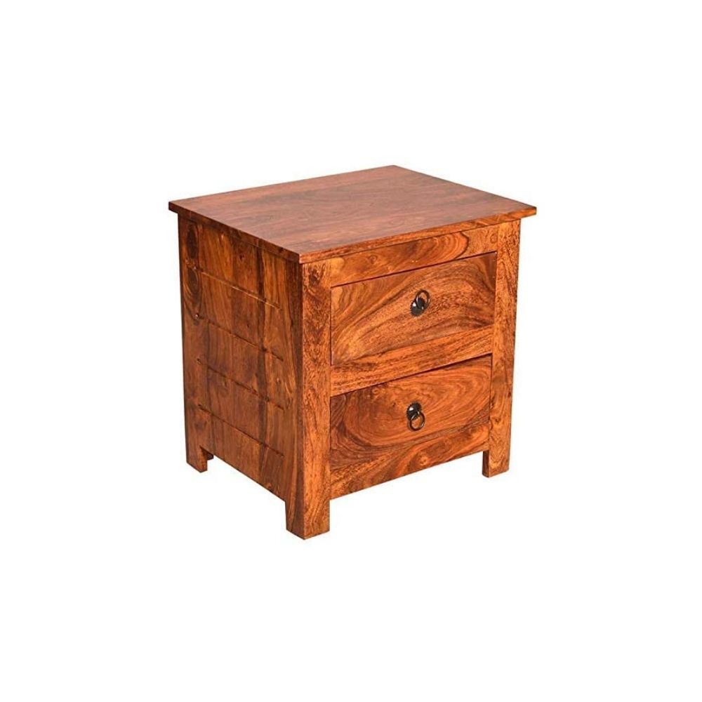 Aaram By Zebrs Modern Furniture Solid Sheesham Indian Rosewood Bedside Table with 2 Drawers Storage for Bedroom