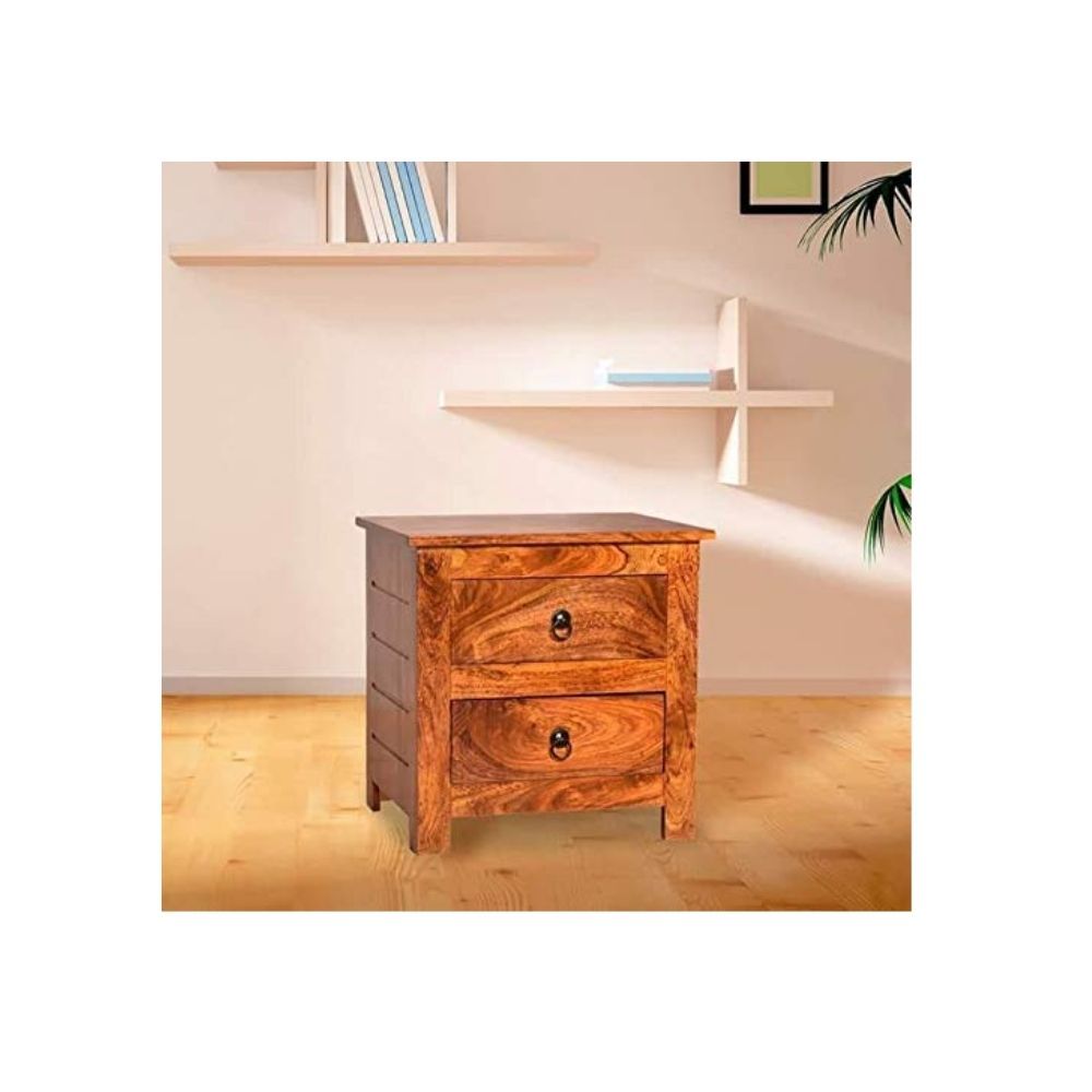 Aaram By Zebrs Modern Furniture Solid Sheesham Indian Rosewood Bedside Table with 2 Drawers Storage for Bedroom