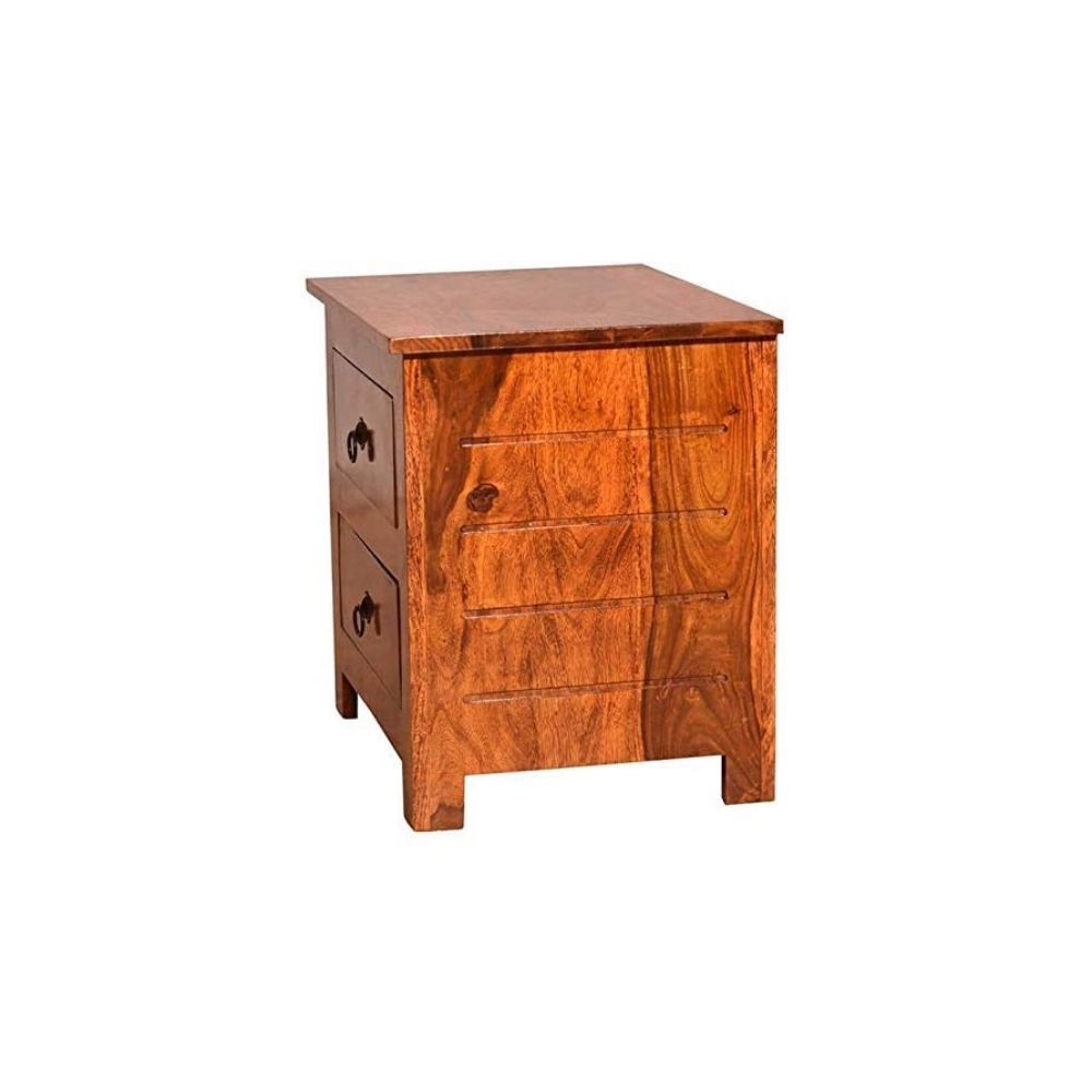 Aaram By Zebrs Modern Furniture Solid Sheesham Indian Rosewood Bedside Table with 2 Drawers Storage for Bedroom