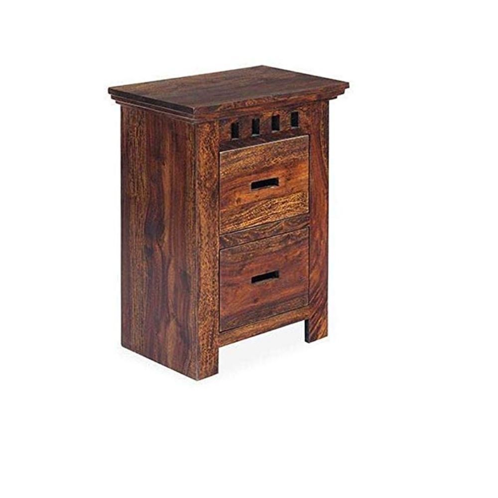 Aaram By Zebrs Modern Furniture Solid Sheesham Indian Rosewood Bedside Table with 2 Drawers Storage for Bedroom