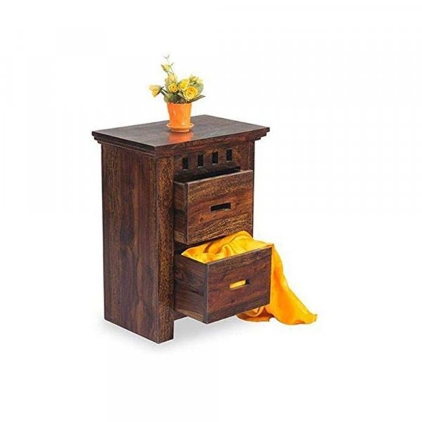 Aaram By Zebrs Modern Furniture Solid Sheesham Indian Rosewood Bedside Table with 2 Drawers Storage for Bedroom
