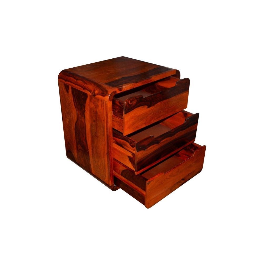 Aaram By Zebrs Modern Furniture Solid Sheesham Indian Rosewood Bedside Table with 3 Drawer Storage for Bedroom