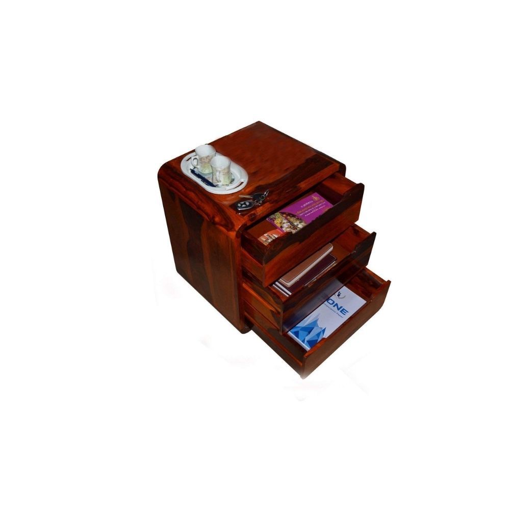 Aaram By Zebrs Modern Furniture Solid Sheesham Indian Rosewood Bedside Table with 3 Drawer Storage for Bedroom