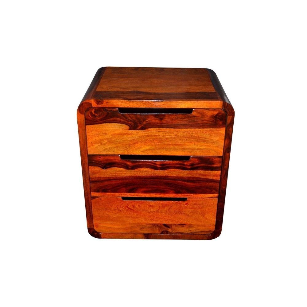 Aaram By Zebrs Modern Furniture Solid Sheesham Indian Rosewood Bedside Table with 3 Drawer Storage for Bedroom