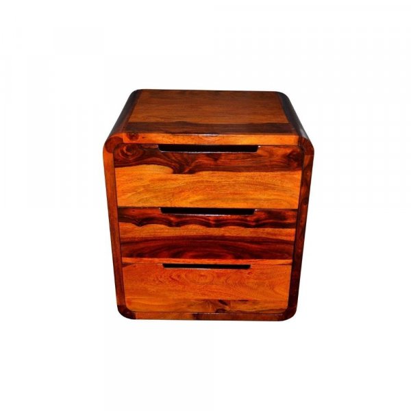 Aaram By Zebrs Modern Furniture Solid Sheesham Indian Rosewood Bedside Table with 3 Drawer Storage for Bedroom