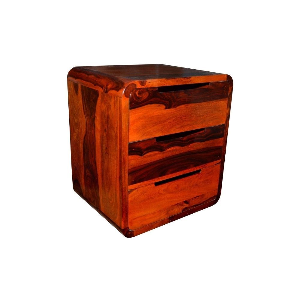 Aaram By Zebrs Modern Furniture Solid Sheesham Indian Rosewood Bedside Table with 3 Drawer Storage for Bedroom
