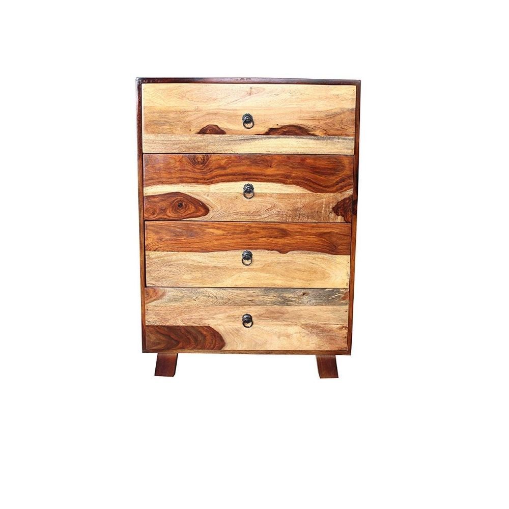 Aaram By Zebrs Modern Furniture Solid Sheesham Indian Rosewood Bedside Table with 4 Drawers Storage for Bedroom