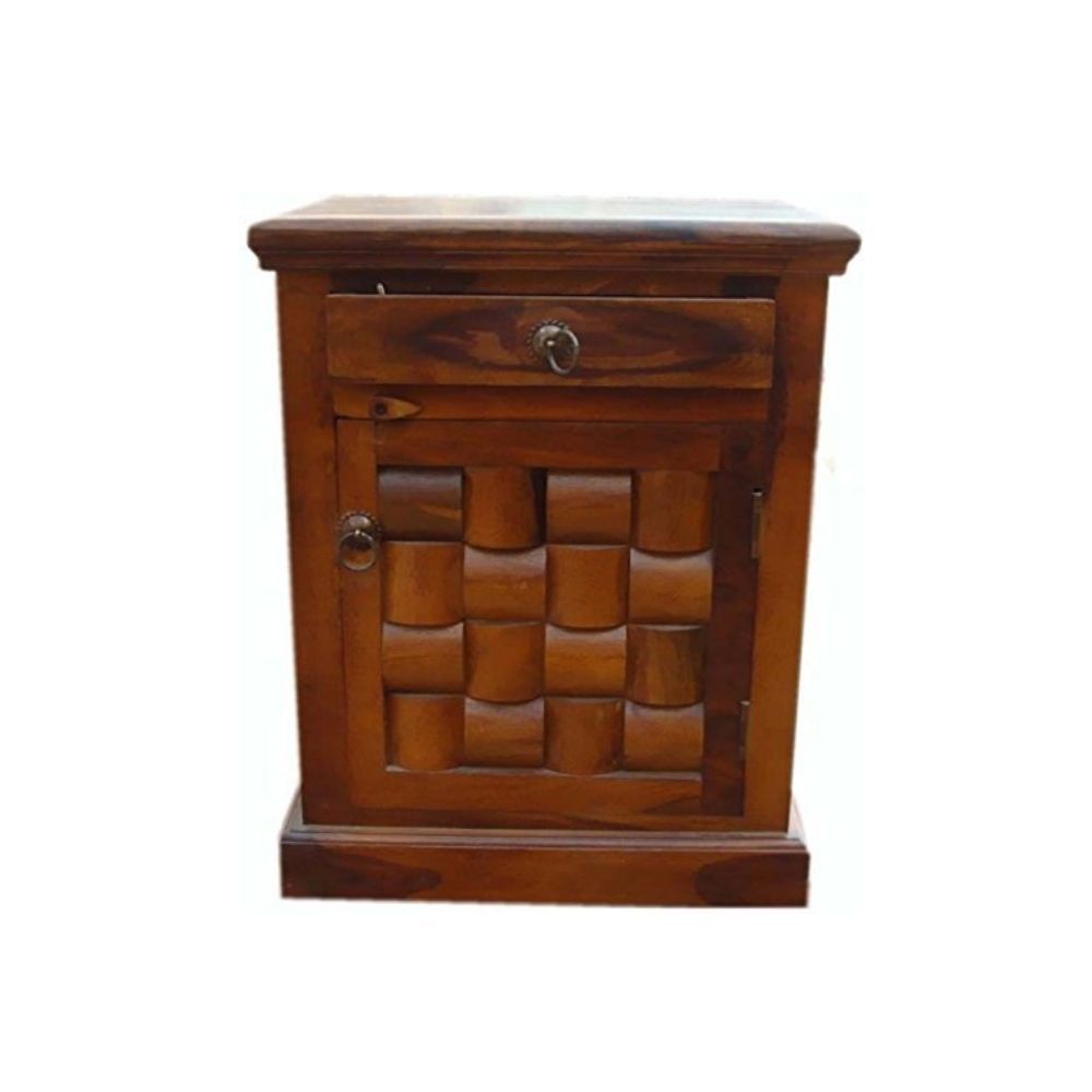 Aaram By Zebrs Modern Furniture Solid Sheesham Indian Rosewood Bedside Table with Drawer & Cabinet Storage for Bedroom