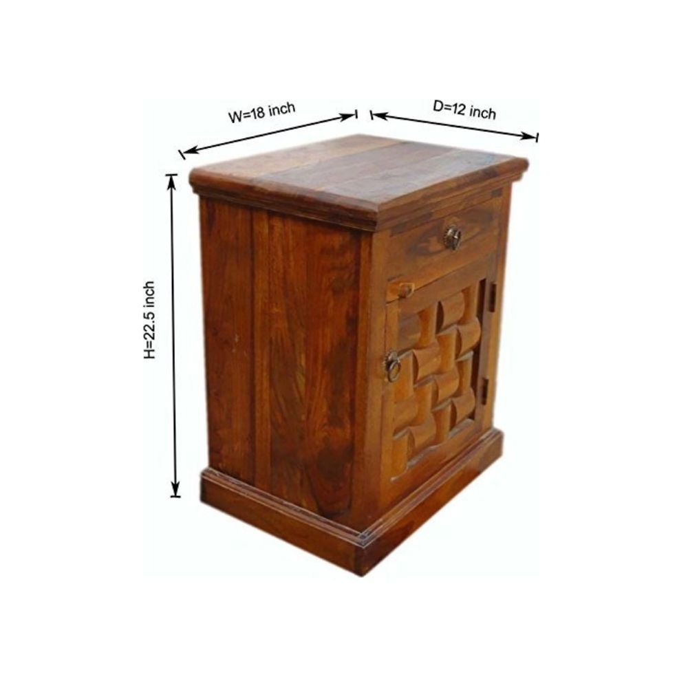 Aaram By Zebrs Modern Furniture Solid Sheesham Indian Rosewood Bedside Table with Drawer & Cabinet Storage for Bedroom