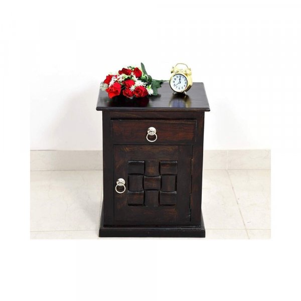 Aaram By Zebrs Modern Furniture Solid Sheesham Indian Rosewood Bedside Table with Drawer &amp; Cabinet Storage for Bedroom, Livingroom|SideEnd Table