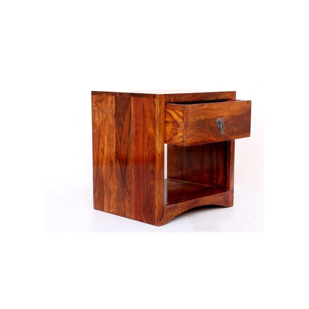 Aaram By Zebrs Modern Furniture Solid Sheesham Indian Rosewood Bedside Table with Drawer & Shelf Storage for Bedroom