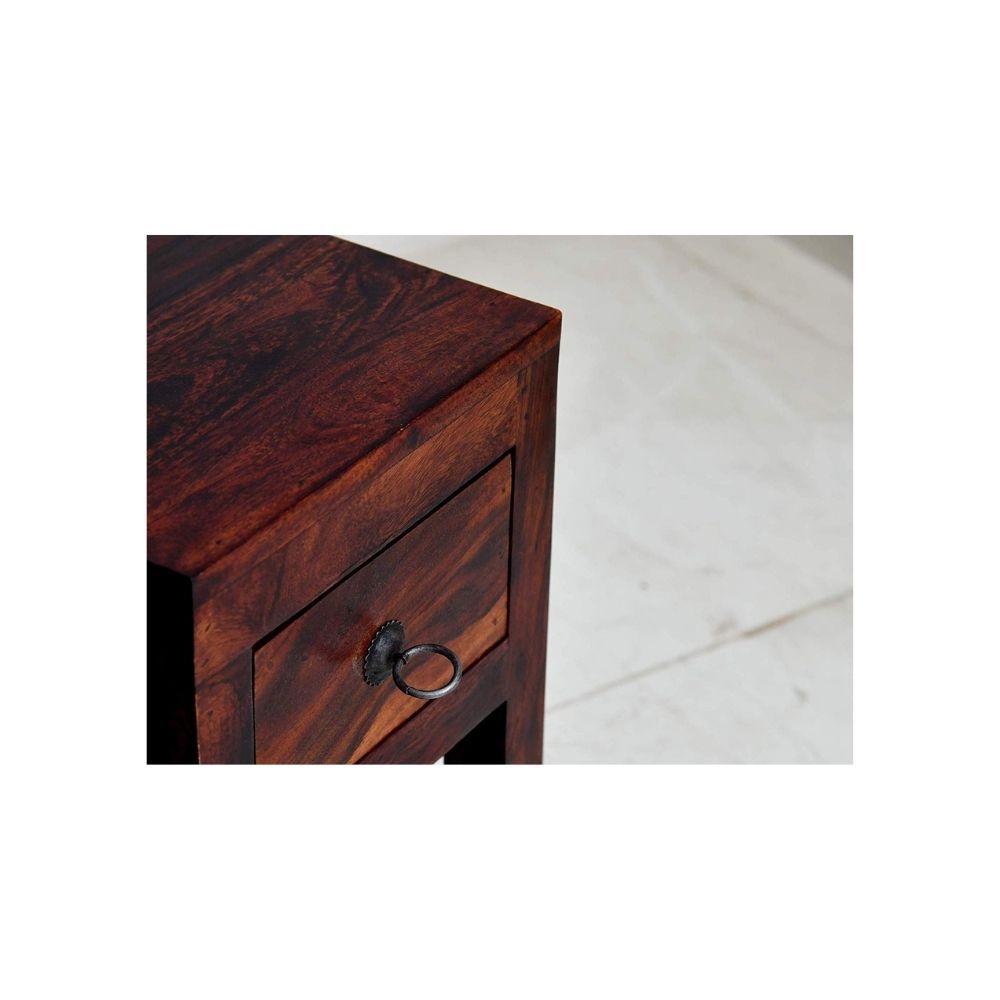 Aaram By Zebrs Modern Furniture Solid Sheesham Indian Rosewood Bedside Table with Drawer & Shelf Storage for Bedroom