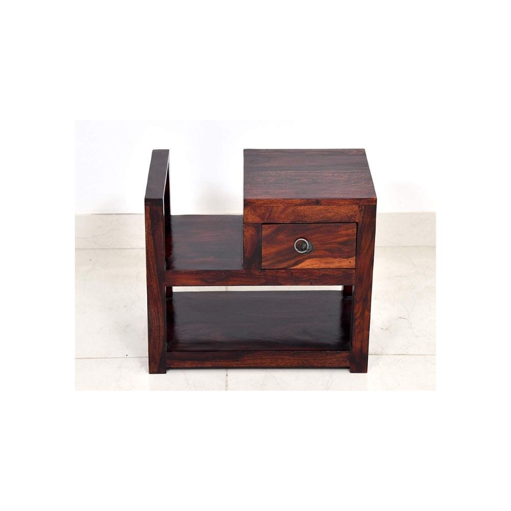 Aaram By Zebrs Modern Furniture Solid Sheesham Indian Rosewood Bedside Table with Drawer & Shelf Storage for Bedroom