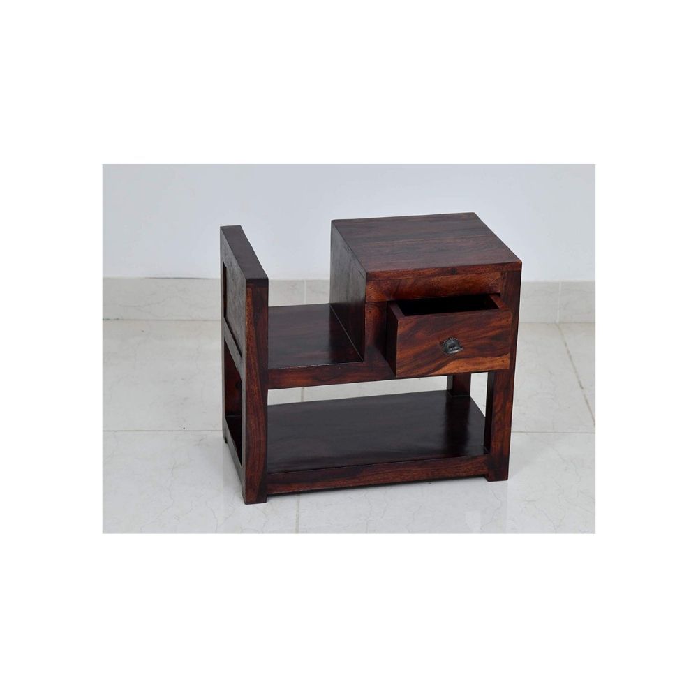 Aaram By Zebrs Modern Furniture Solid Sheesham Indian Rosewood Bedside Table with Drawer & Shelf Storage for Bedroom