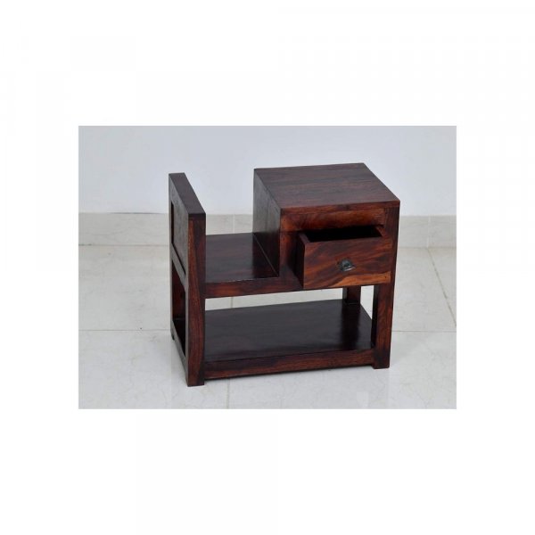 Aaram By Zebrs Modern Furniture Solid Sheesham Indian Rosewood Bedside Table with Drawer &amp; Shelf Storage for Bedroom