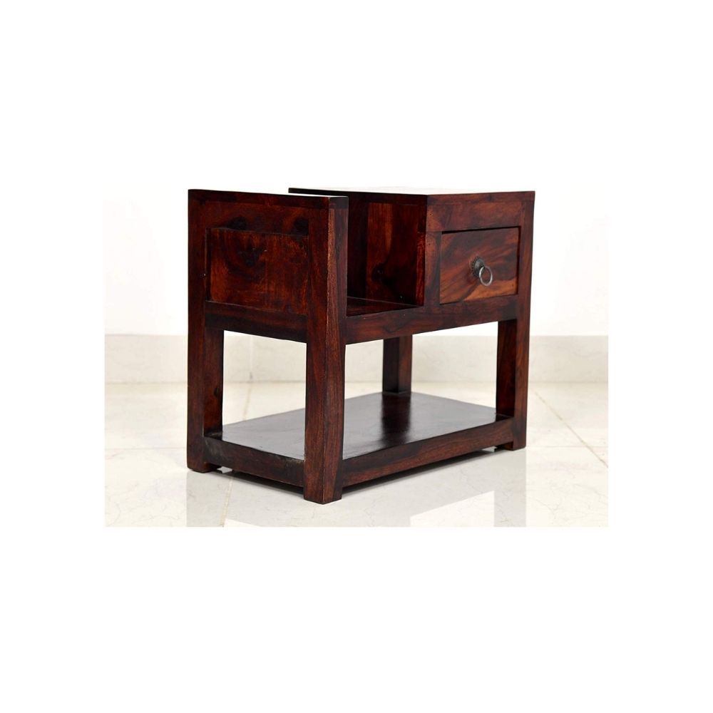 Aaram By Zebrs Modern Furniture Solid Sheesham Indian Rosewood Bedside Table with Drawer & Shelf Storage for Bedroom