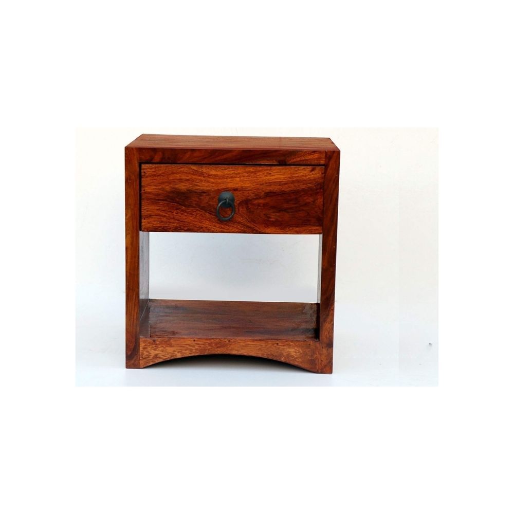 Aaram By Zebrs Modern Furniture Solid Sheesham Indian Rosewood Bedside Table with Drawer & Shelf Storage for Bedroom