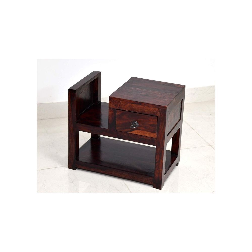 Aaram By Zebrs Modern Furniture Solid Sheesham Indian Rosewood Bedside Table with Drawer & Shelf Storage for Bedroom