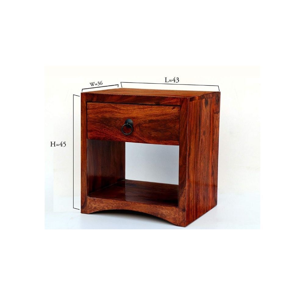 Aaram By Zebrs Modern Furniture Solid Sheesham Indian Rosewood Bedside Table with Drawer & Shelf Storage for Bedroom