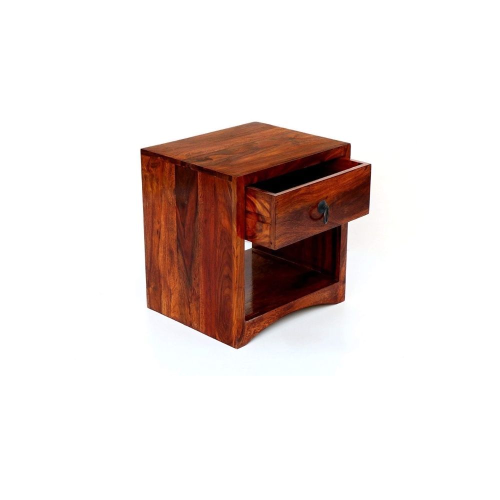 Aaram By Zebrs Modern Furniture Solid Sheesham Indian Rosewood Bedside Table with Drawer & Shelf Storage for Bedroom
