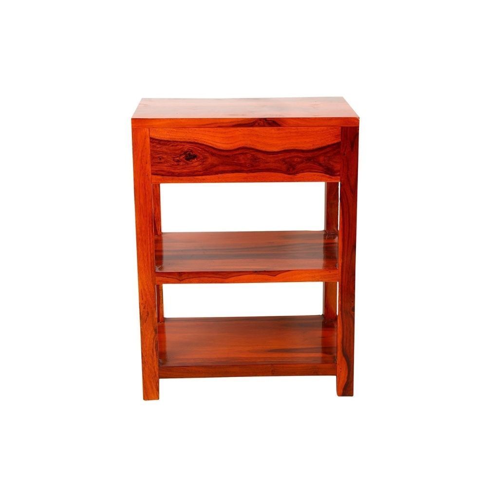 Aaram By Zebrs Modern Furniture Solid Sheesham Indian Rosewood Bedside Table with Drawer and 2 Shelf Storage for Bedroom