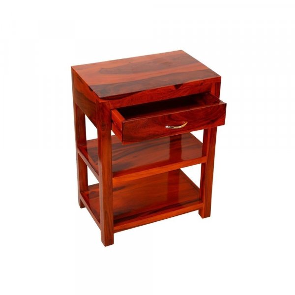 Aaram By Zebrs Modern Furniture Solid Sheesham Indian Rosewood Bedside Table with Drawer and 2 Shelf Storage for Bedroom