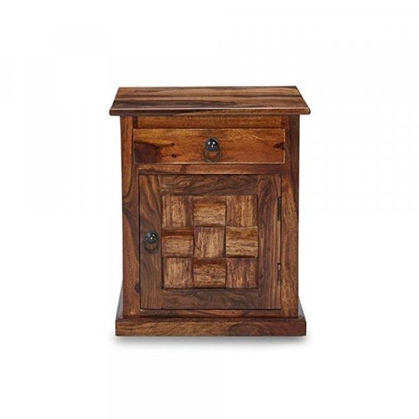 Aaram By Zebrs Modern Furniture Solid Sheesham Indian Rosewood Bedside Table with Drawer and Cabinet Storage for Bedroom