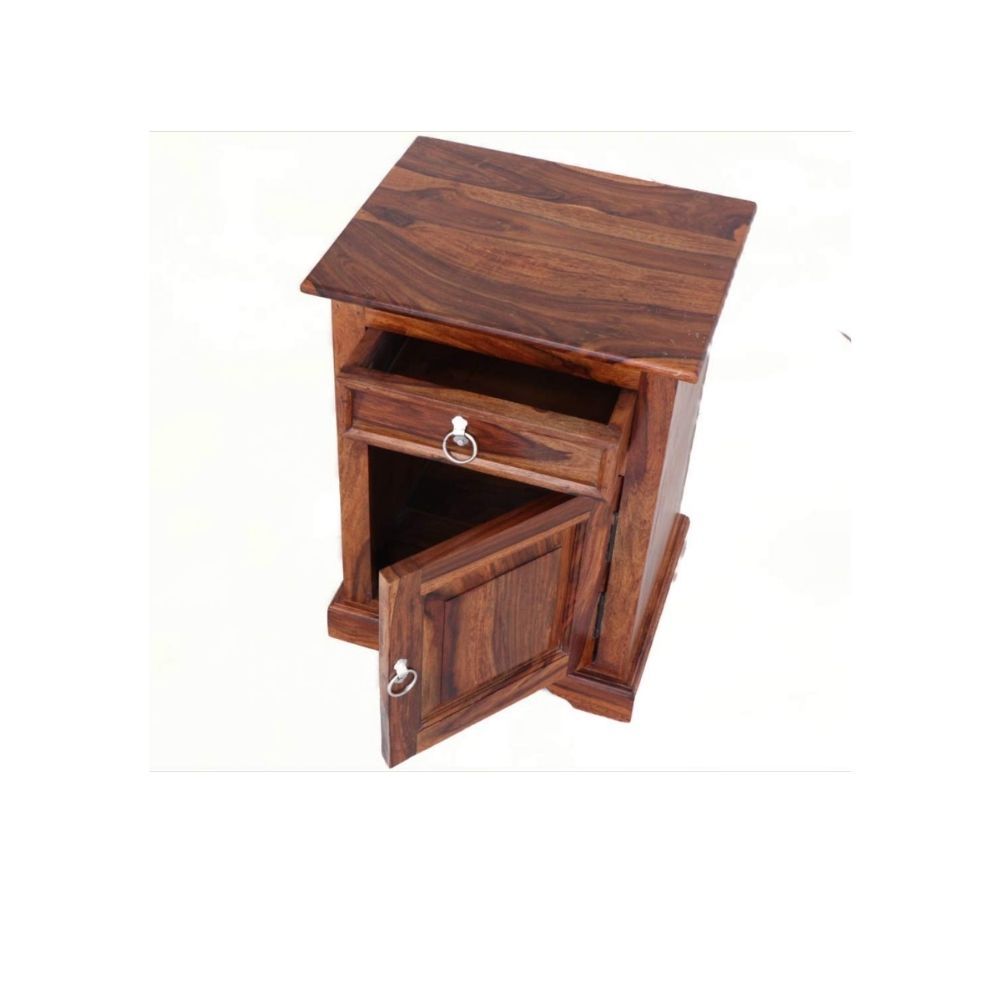 Aaram By Zebrs Modern Furniture Solid Sheesham Indian Rosewood Bedside Table with Drawer and Cabinet Storage for Bedroom