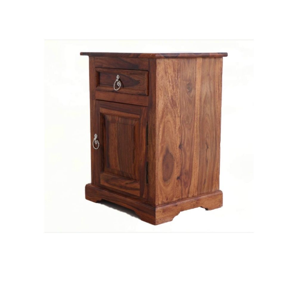 Aaram By Zebrs Modern Furniture Solid Sheesham Indian Rosewood Bedside Table with Drawer and Cabinet Storage for Bedroom