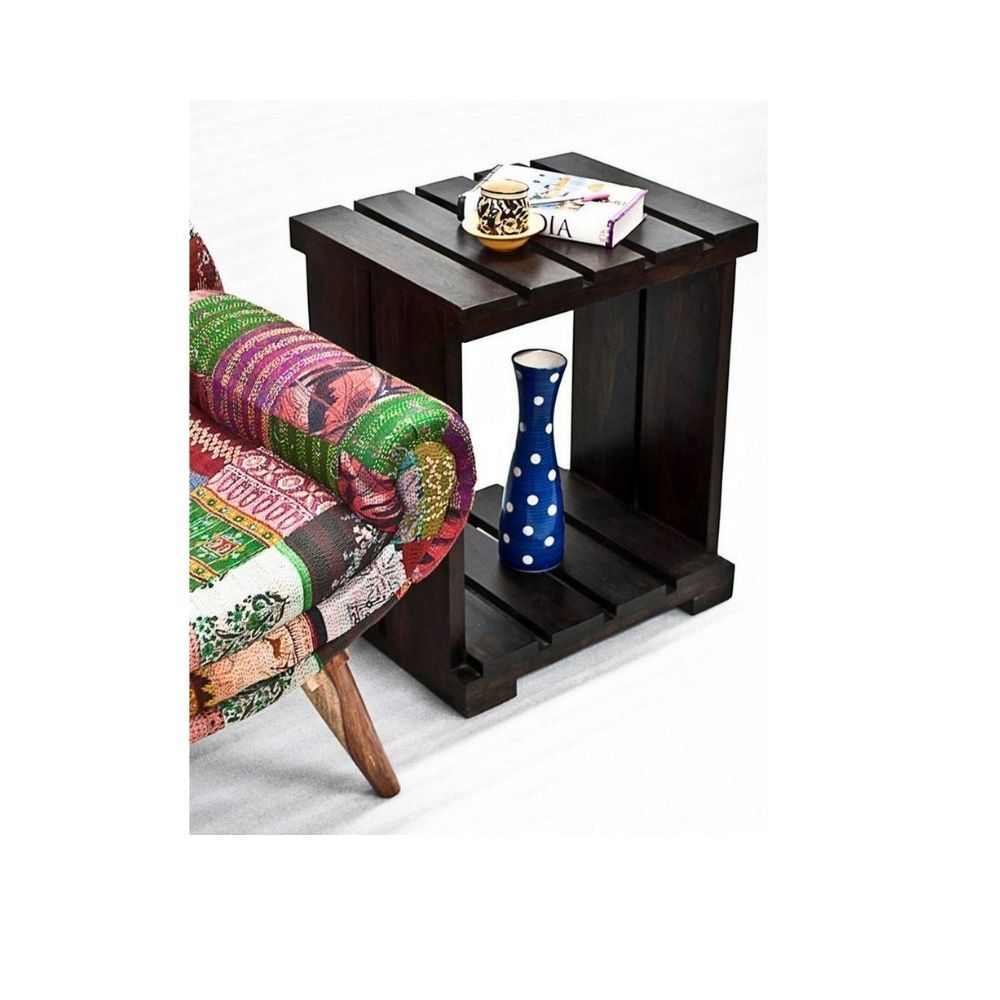 Aaram By Zebrs Modern Furniture Solid Sheesham Indian Rosewood Bedside Table with Shelf Storage for Bedroom, Livingroom Table| Dark Walnut