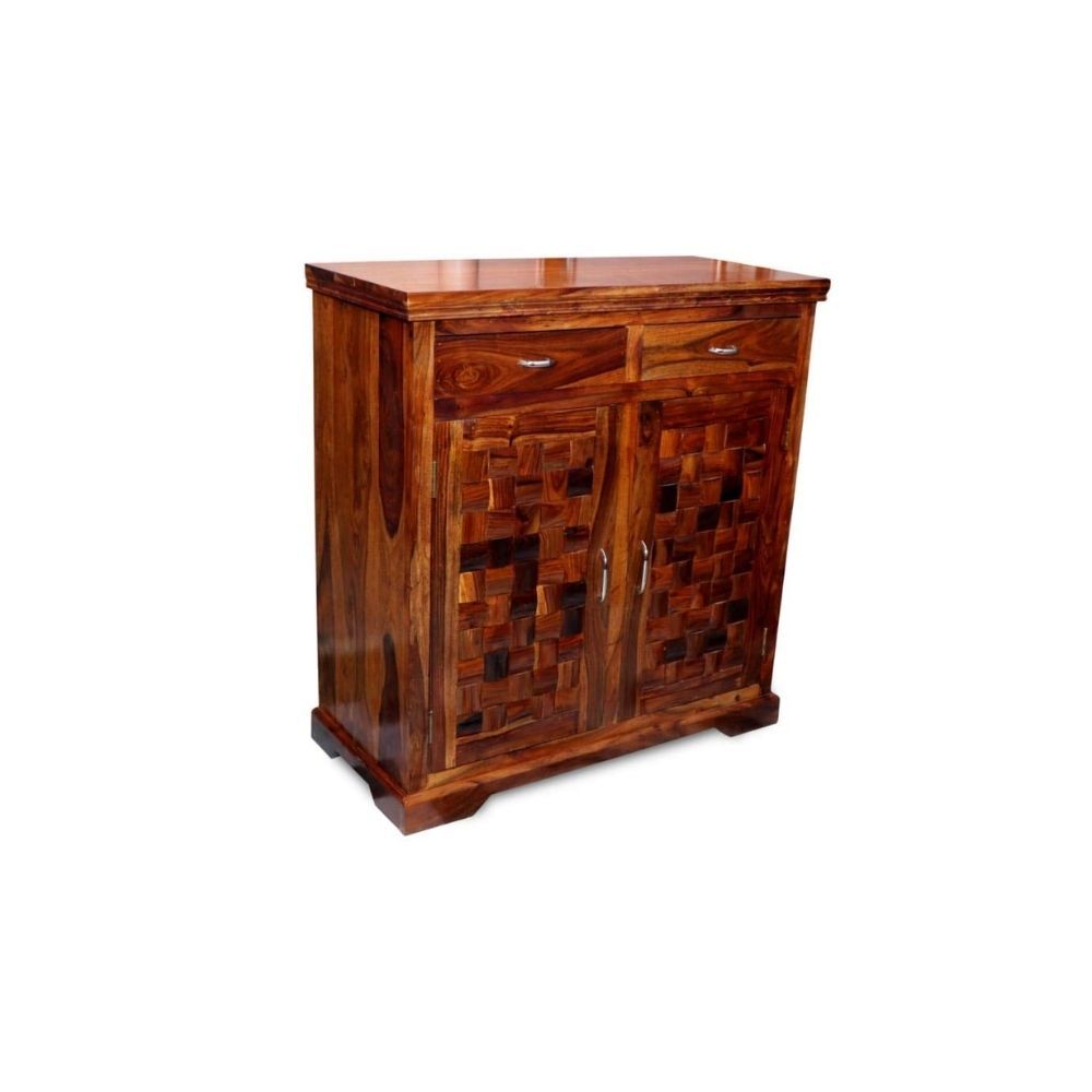 Aaram By Zebrs Modern Furniture Solid Sheesham Indian Rosewood Cabinet with Two Drawers & 2 Cabinet Storage for Home & Hotel Living Room, (Natural Finish)