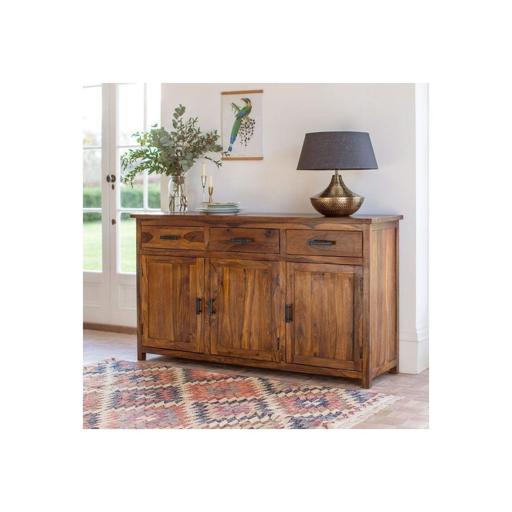 Aaram By Zebrs Modern Furniture Solid Sheesham Indian Rosewood Sideboard Cabinet with Three Drawers & Three Cabinet Storage for Home Hotel (Natural Finish)