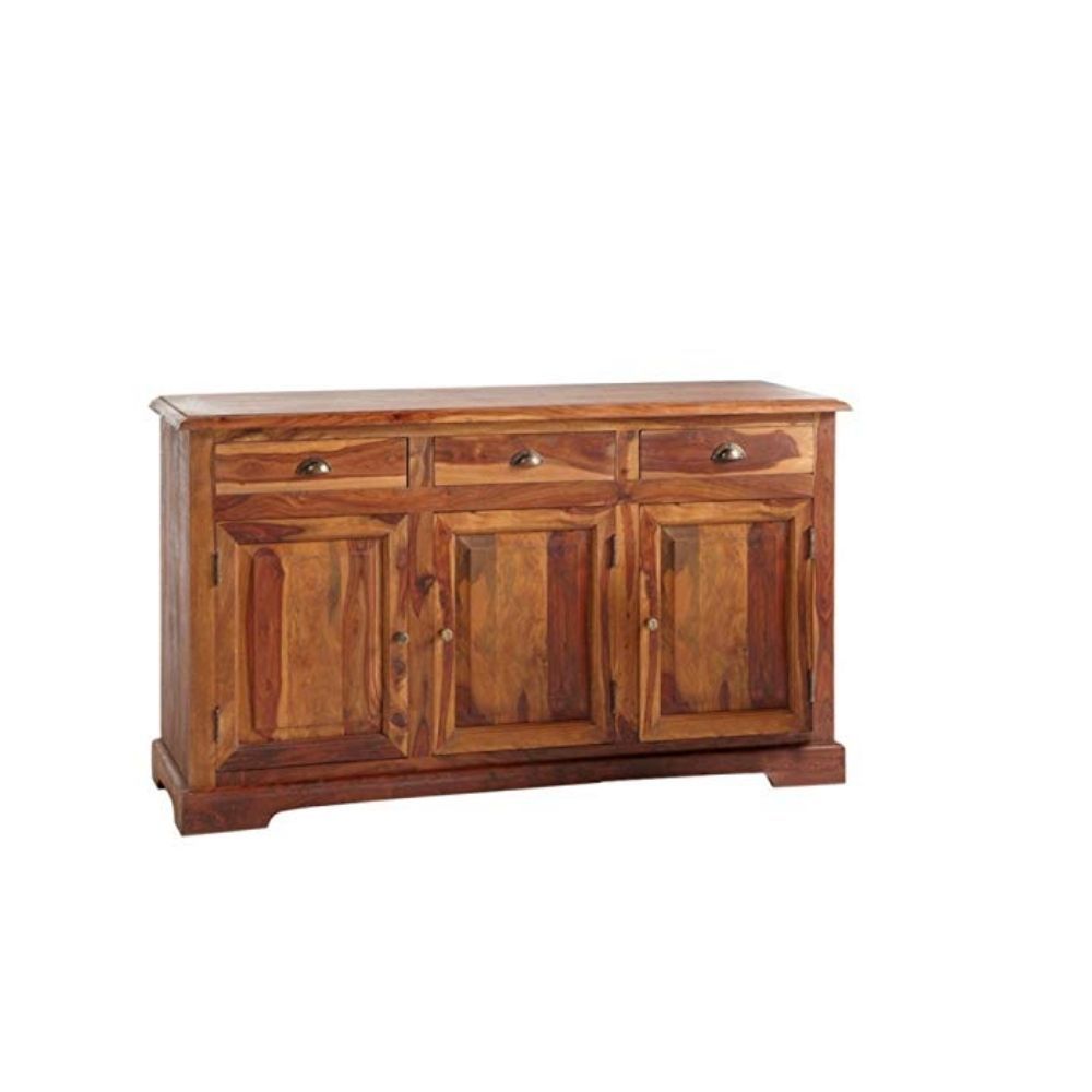 Aaram By Zebrs Modern Furniture Solid Sheesham Indian Rosewood Sideboard Cabinet with Three Drawers & Three Cabinet Storage for Home,Hotel & Living Room, Standard Size, (Natural Finish)