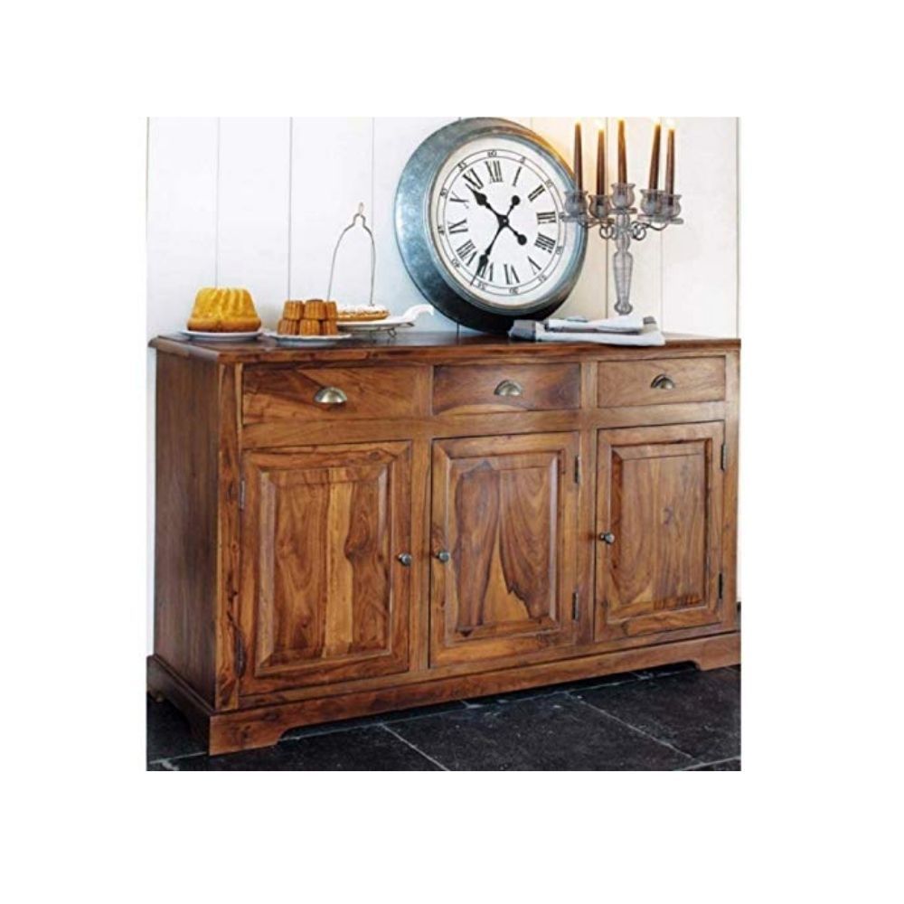 Aaram By Zebrs Modern Furniture Solid Sheesham Indian Rosewood Sideboard Cabinet with Three Drawers & Three Cabinet Storage for Home,Hotel & Living Room, (Natural Finish)