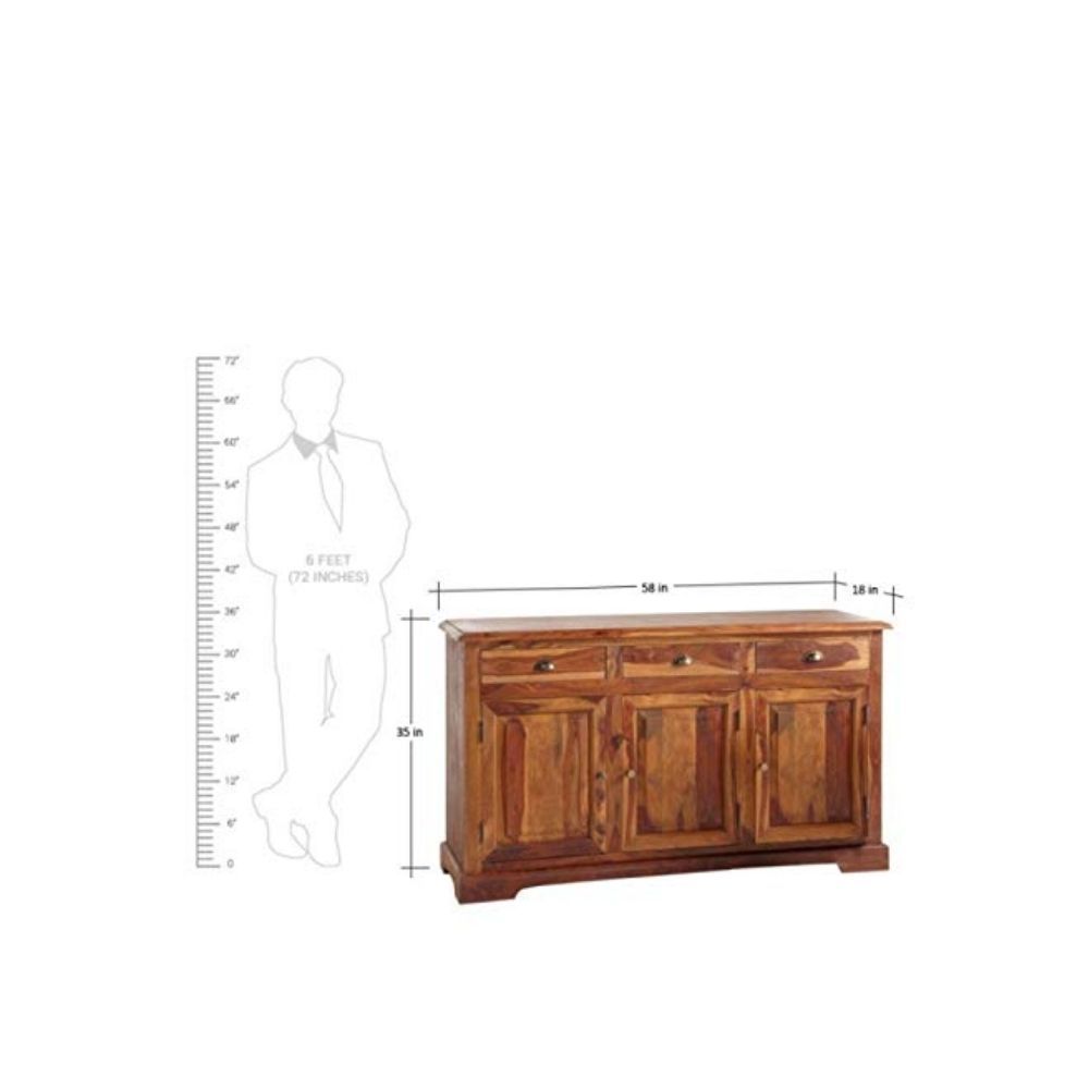 Aaram By Zebrs Modern Furniture Solid Sheesham Indian Rosewood Sideboard Cabinet with Three Drawers & Three Cabinet Storage for Home,Hotel & Living Room, (Natural Finish)