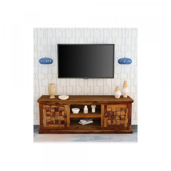 Aaram By Zebrs Modern Furniture Solid Sheesham Indian Rosewood Sideboard with 2 Cabinet Storage &amp; 2 Shelf Storage for Home Living Room,(Natural Finish)