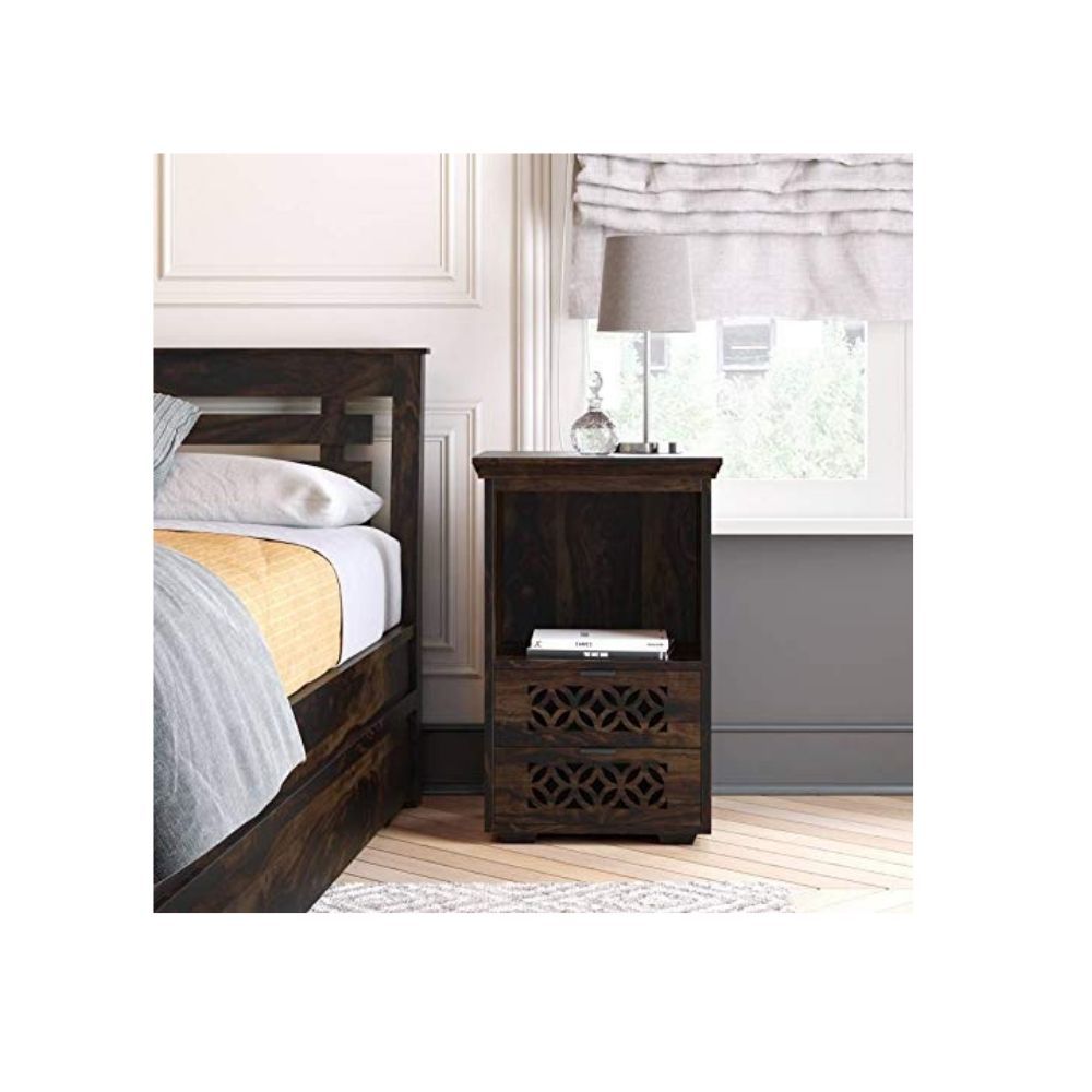 Aaram By Zebrs Modern Furniture Solid Sheesham Rosewood Bedside Table with 2 Drawer and Shelf Storage for Bedroom, Livingroom, Table|Brown