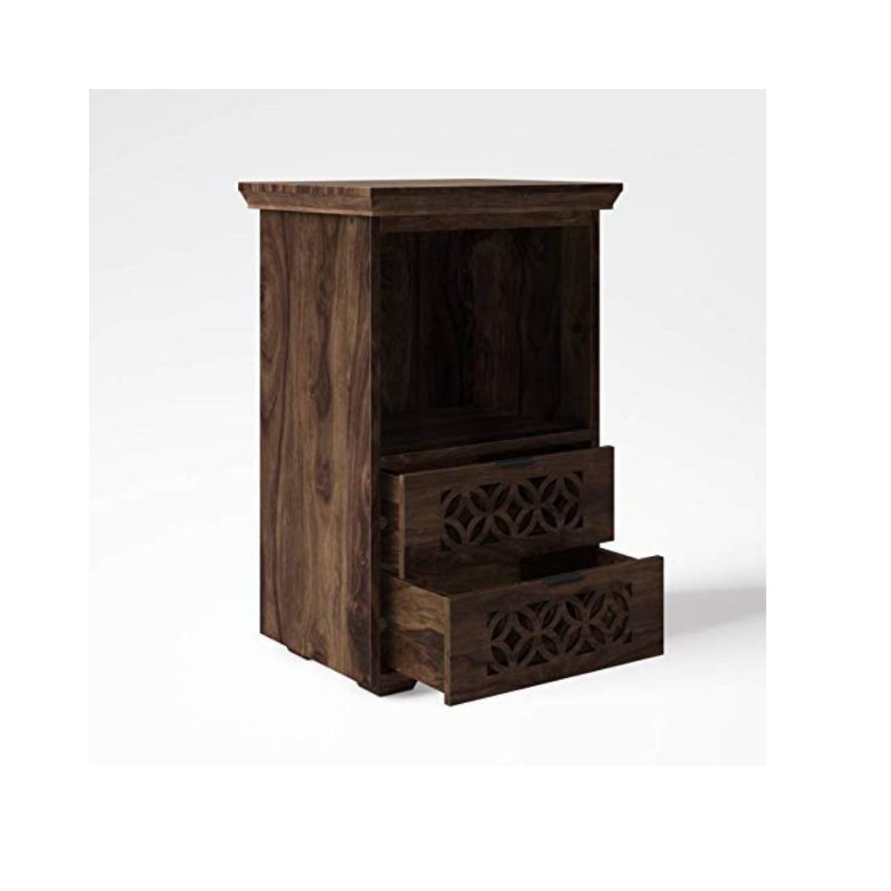 Aaram By Zebrs Modern Furniture Solid Sheesham Rosewood Bedside Table with 2 Drawer and Shelf Storage for Bedroom, Livingroom, Table|Brown