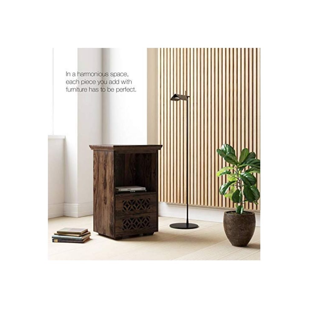 Aaram By Zebrs Modern Furniture Solid Sheesham Rosewood Bedside Table with 2 Drawer and Shelf Storage for Bedroom, Livingroom, Table|Brown
