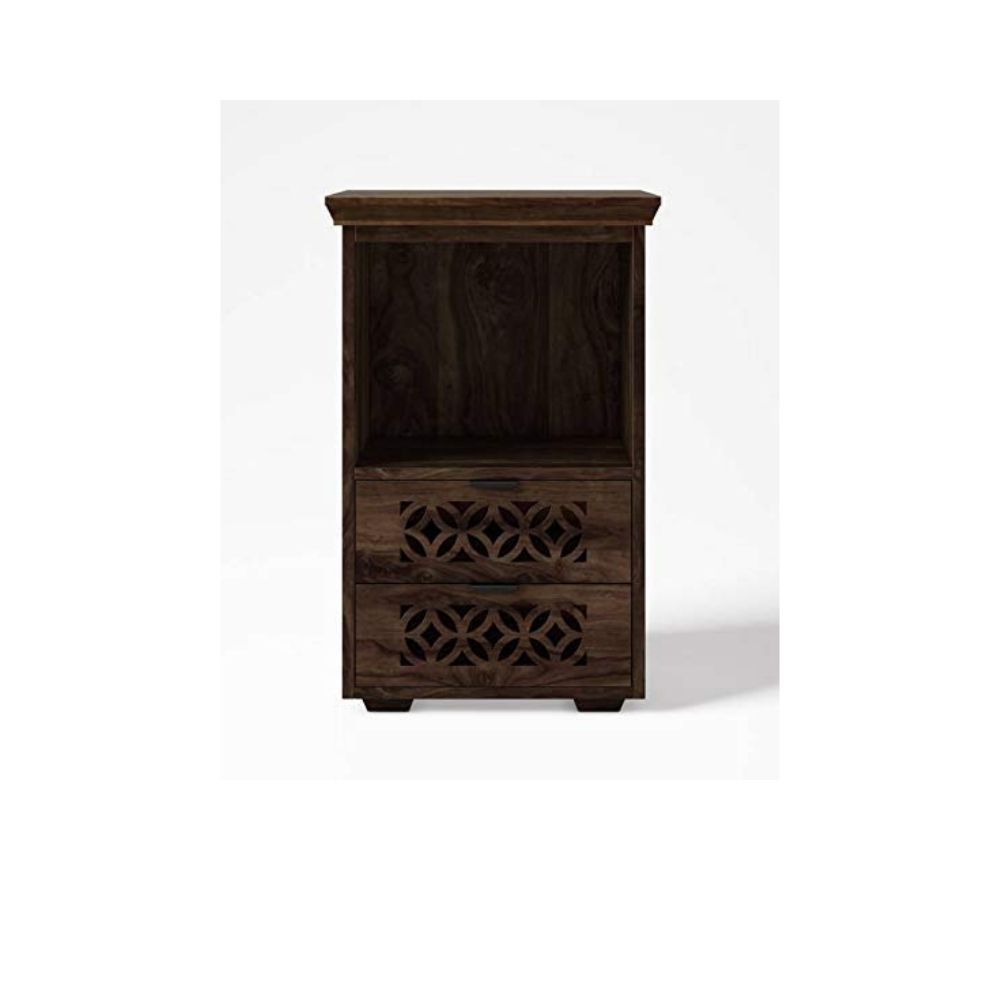 Aaram By Zebrs Modern Furniture Solid Sheesham Rosewood Bedside Table with 2 Drawer and Shelf Storage for Bedroom, Livingroom, Table|Brown