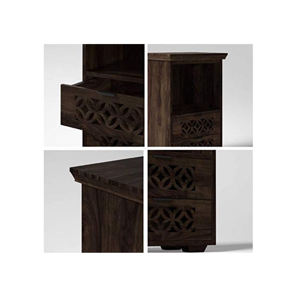 Aaram By Zebrs Modern Furniture Solid Sheesham Rosewood Bedside Table with 2 Drawer and Shelf Storage for Bedroom, Livingroom, Table|Brown