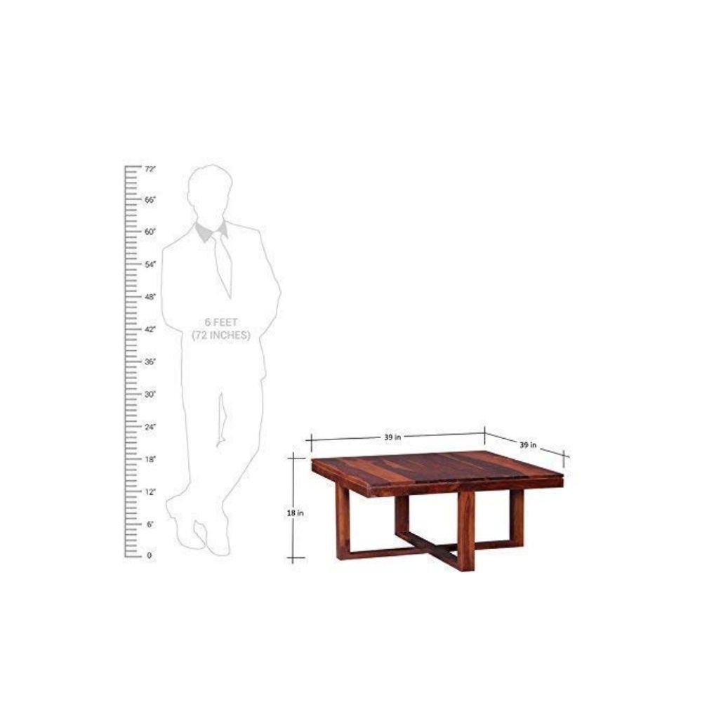 Aaram By Zebrs Modern Furniture Solid Sheesham Wood 4 Seater Coffee Table Set/Center Table with 4 Stools for Home and Hotel Living Room (Natural Teak)