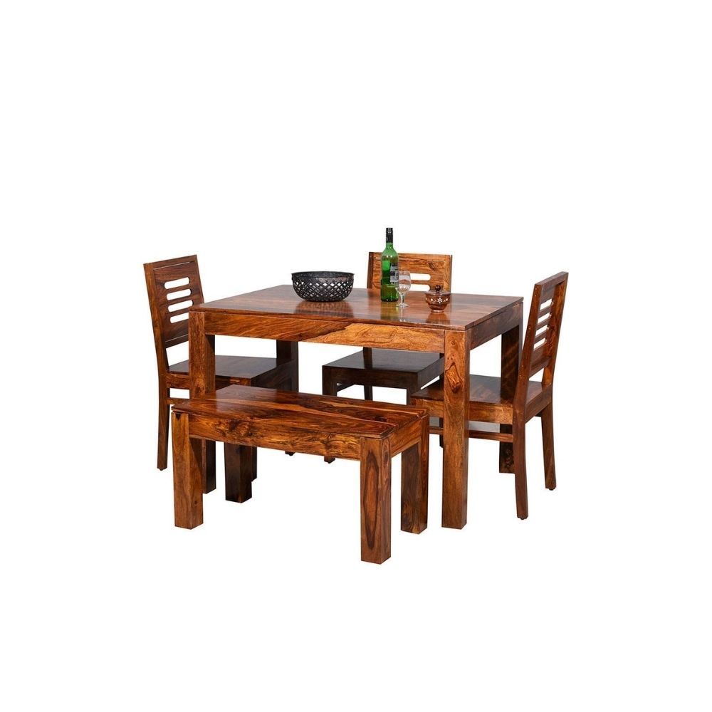 Aaram By Zebrs Modern Furniture Solid Sheesham Wood 4 Seater Dining Table Set Dining Table with 3 Chairs & 1 Bench Dinner Table Set for Dining Room Home