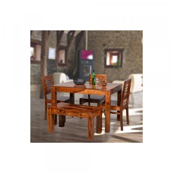 Aaram By Zebrs Modern Furniture Solid Sheesham Wood 4 Seater Dining Table Set Dining Table with 3 Chairs &amp; 1 Bench Dinner Table Set for Dining Room Home