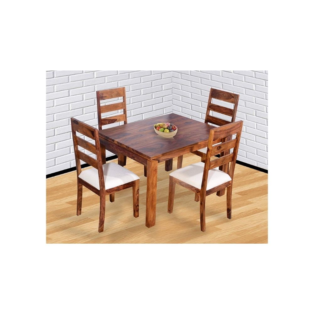 Aaram By Zebrs Modern Furniture Solid Sheesham Wood 4 Seater Dining Table Set Dining Table with 4 Cushion Chairs Dinner Table Set for Dining Room Home,Hotel and Office (Natural Finish)