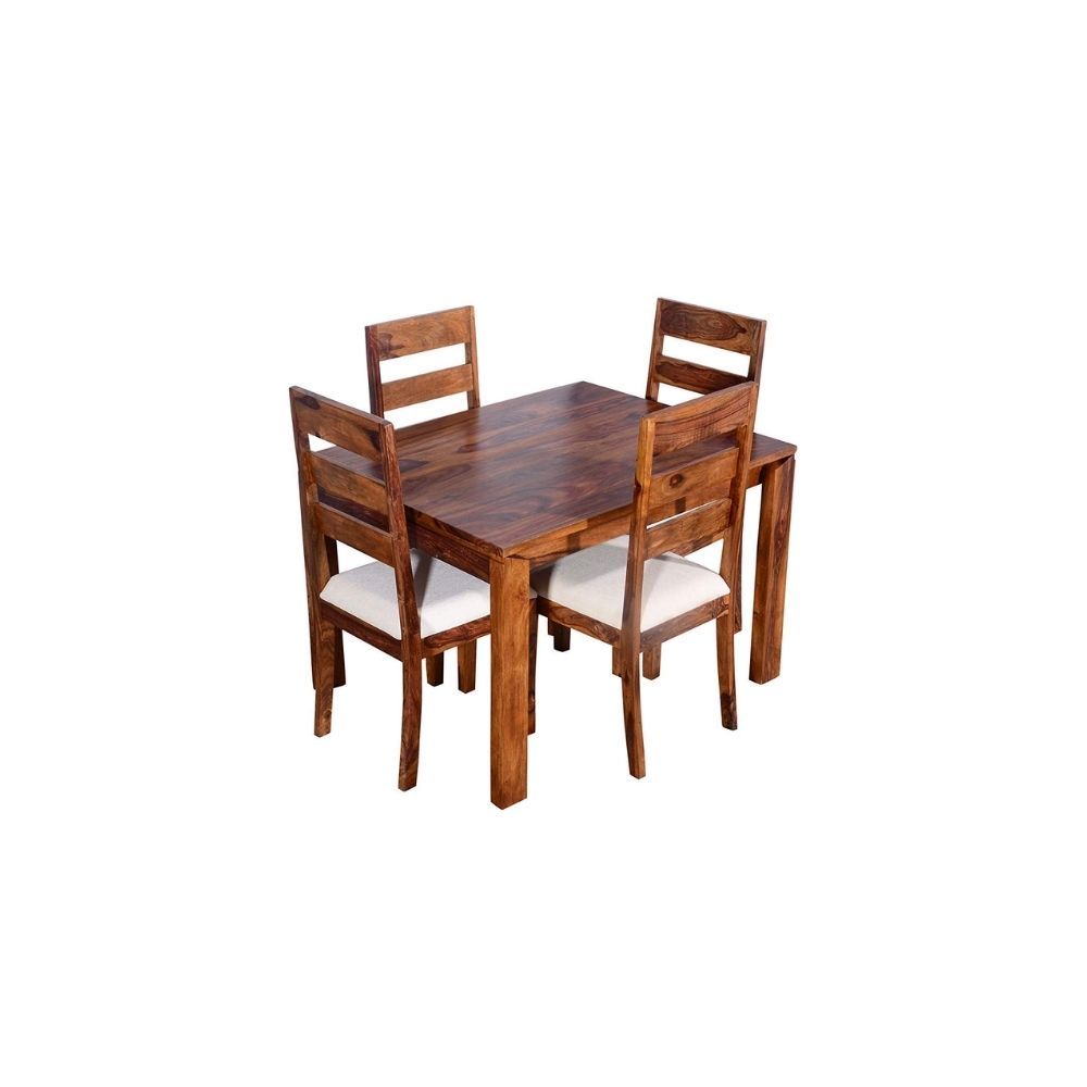 Aaram By Zebrs Modern Furniture Solid Sheesham Wood 4 Seater Dining Table Set Dining Table with 4 Cushion Chairs Dinner Table Set for Dining Room Home